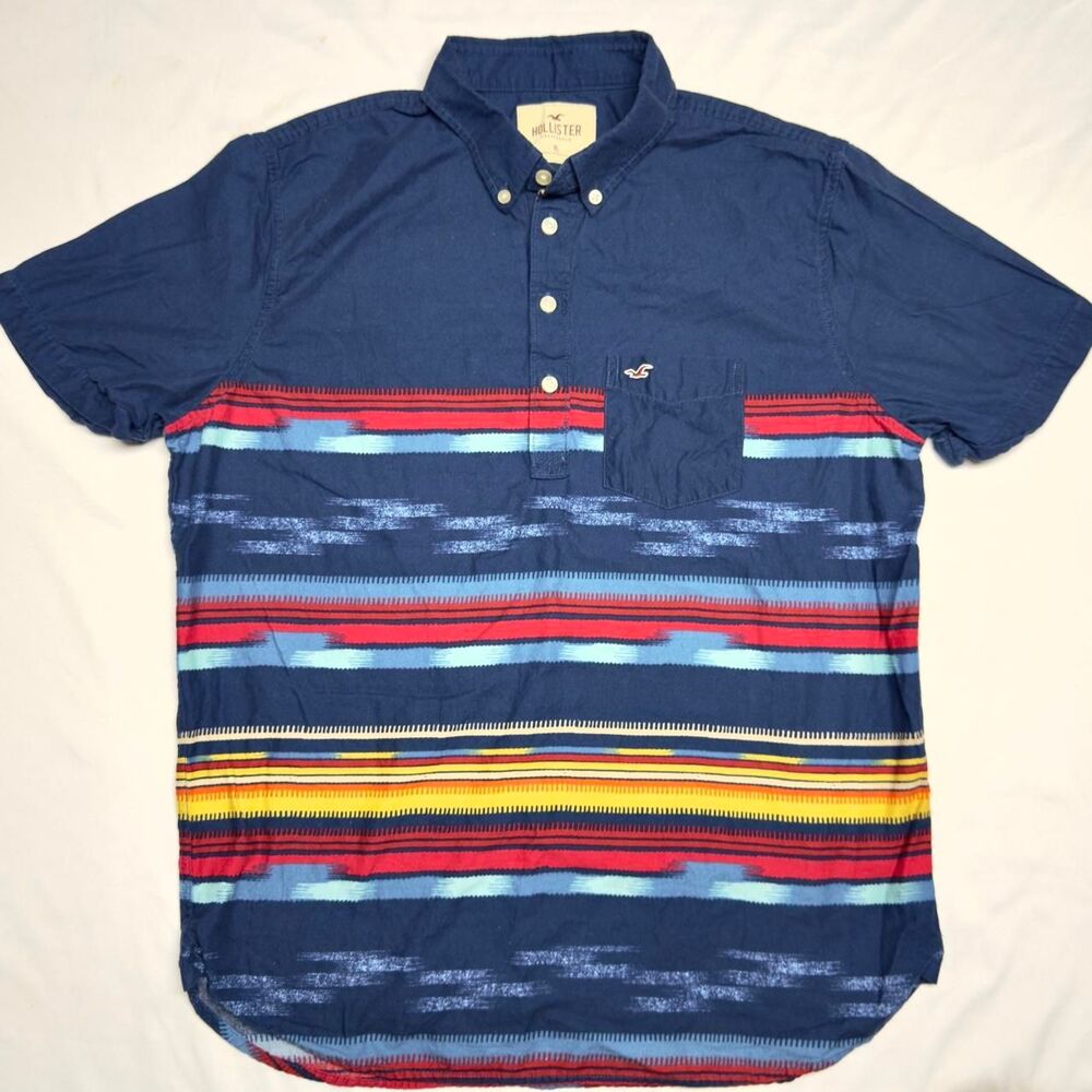 Hollister-co Men's Navy and Red Shirt